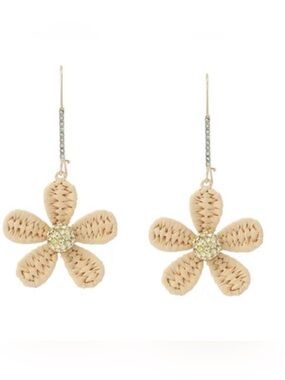 Brand New Betsey Johnson Spring Chick Daisy Gold Tone Raffia Dangle Drop Earring